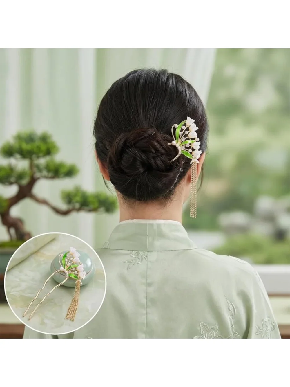 10 Retro Flower Butterfly Gold Hair Fork Pins with Pearl Tassels - Decorative